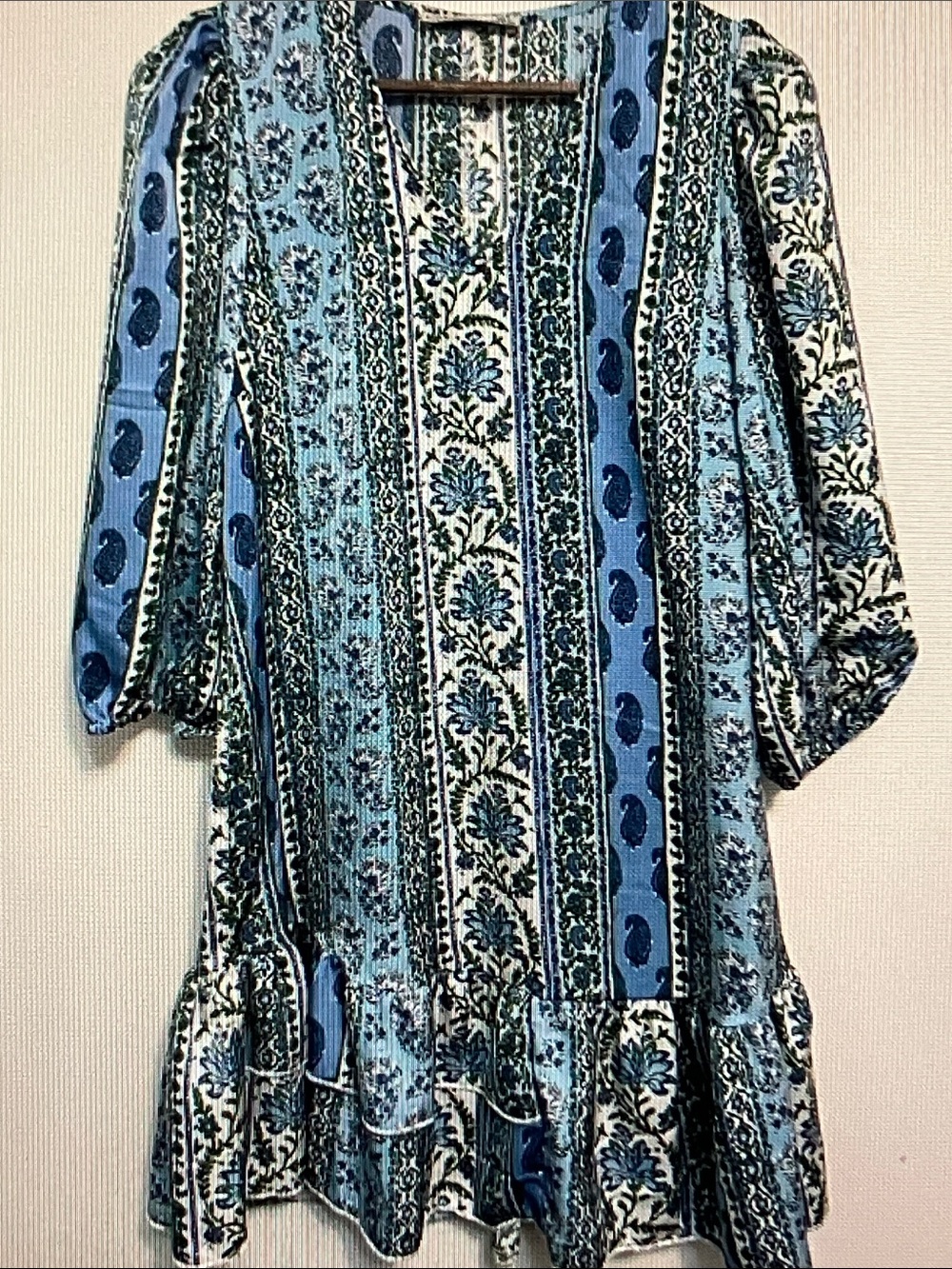 Black Tape_ Blue and White Printed Mini Dress